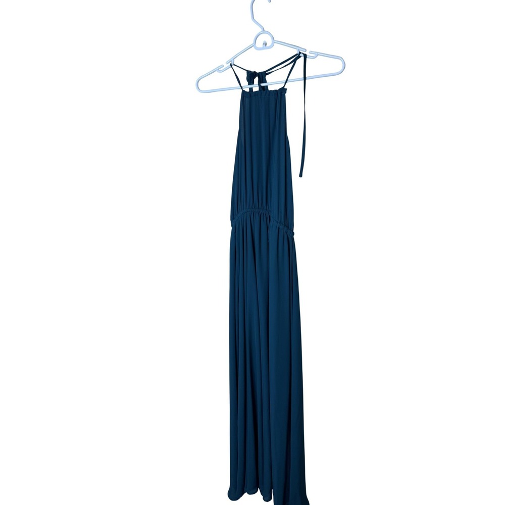 Lulus Dress Womens XS Blue Chiffon Halter Maxi Pleated Waist Formal Wedding Gown